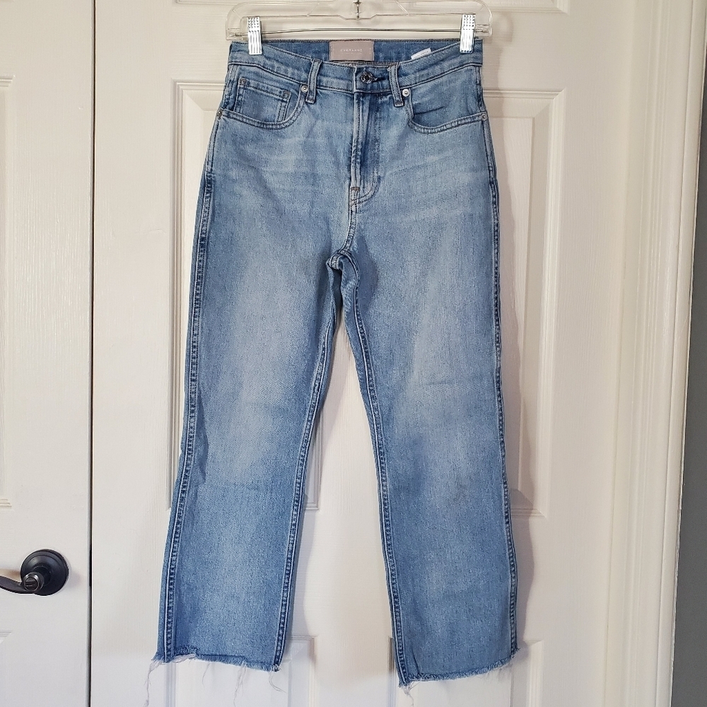 Everlane The Cheeky Bootcut Jeans‎ Crop Size 26 High-rise Fringed Hem Blue Denim